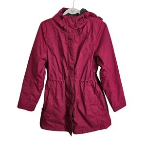 LL Bean Winter Warmer Coat Womens Small Petite Burgundy Fleece Lined Jacket Hood